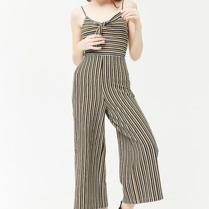 Ribbed Striped Tie-Front Jumpsuit Size Large